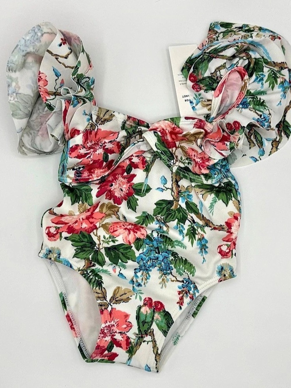 Janie and Jack Floral One-Piece Swimsuit in White & Pink NWT